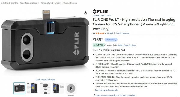[Amazon] Flir ONE Pro LT(169.19/FS)